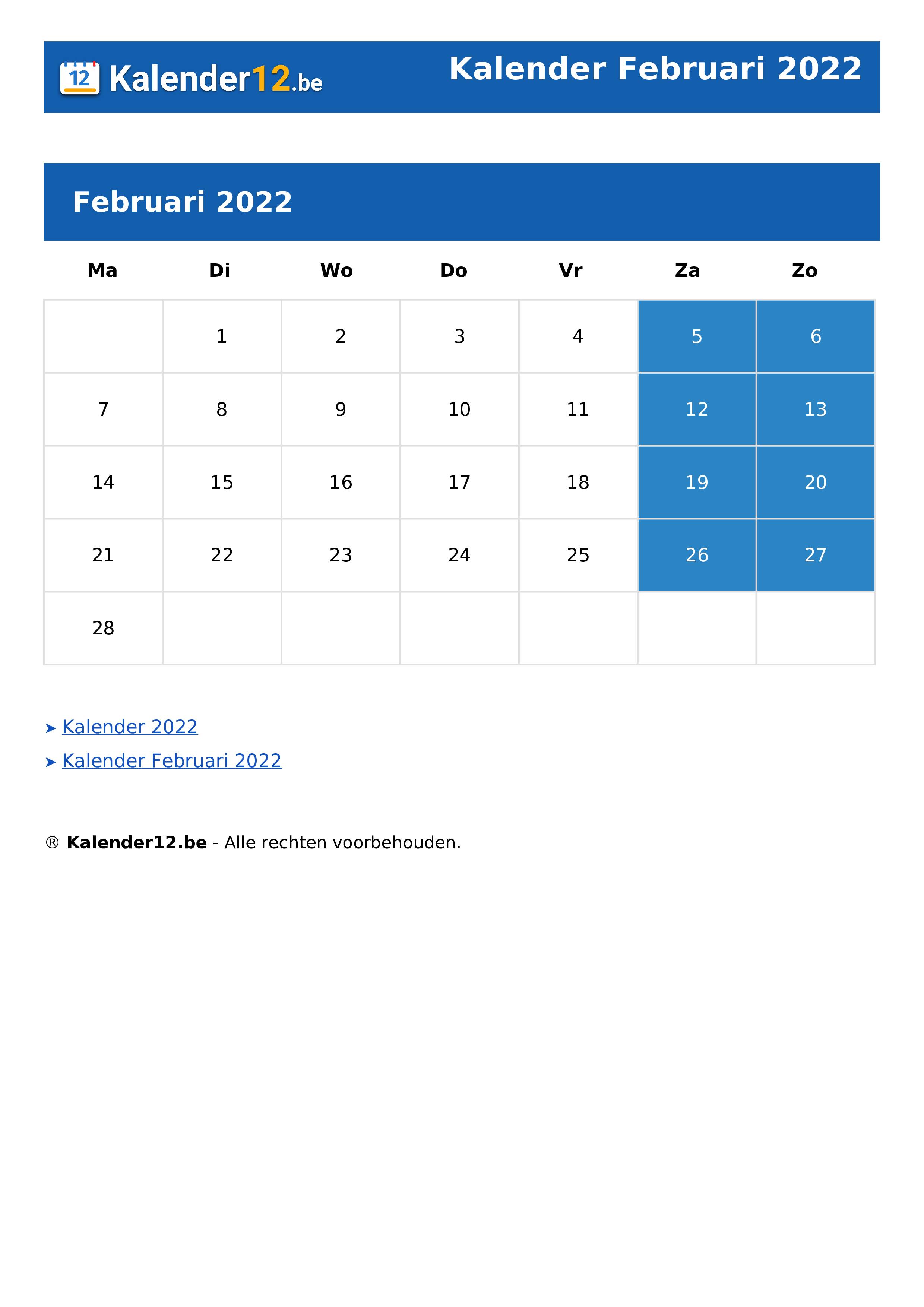 Kalender Februari 2022