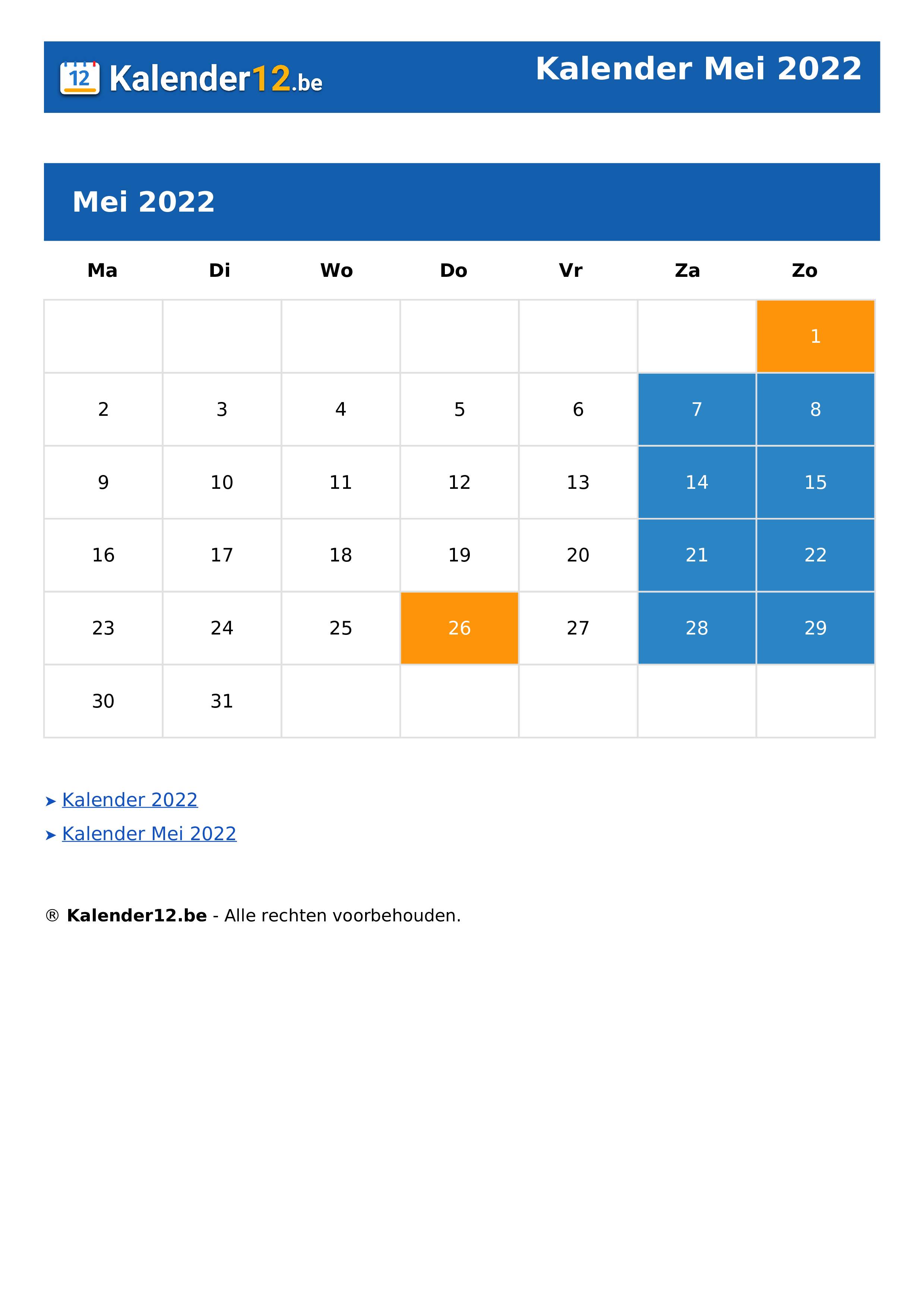 Kalender Mei 2022