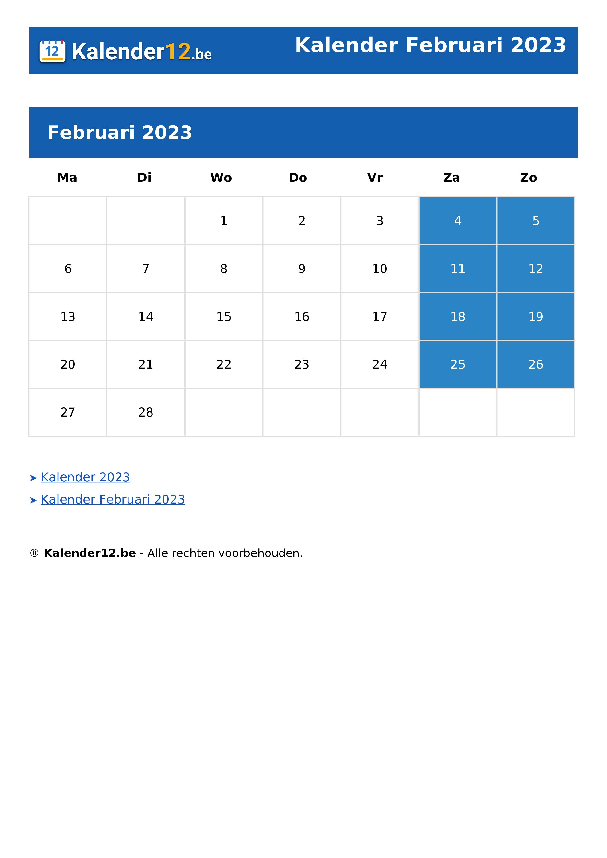 Kalender Februari 2023