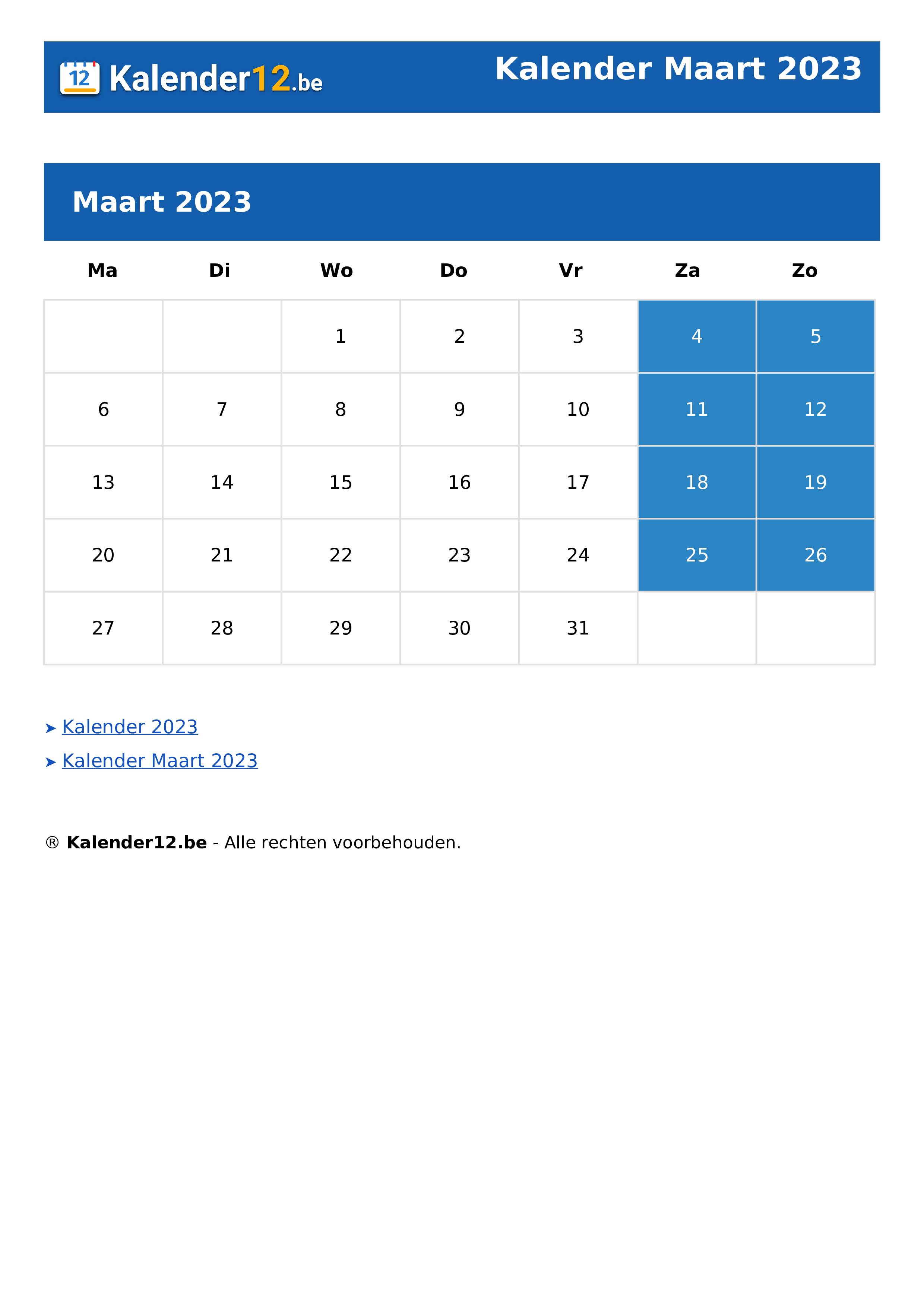 Kalender Maart 2023