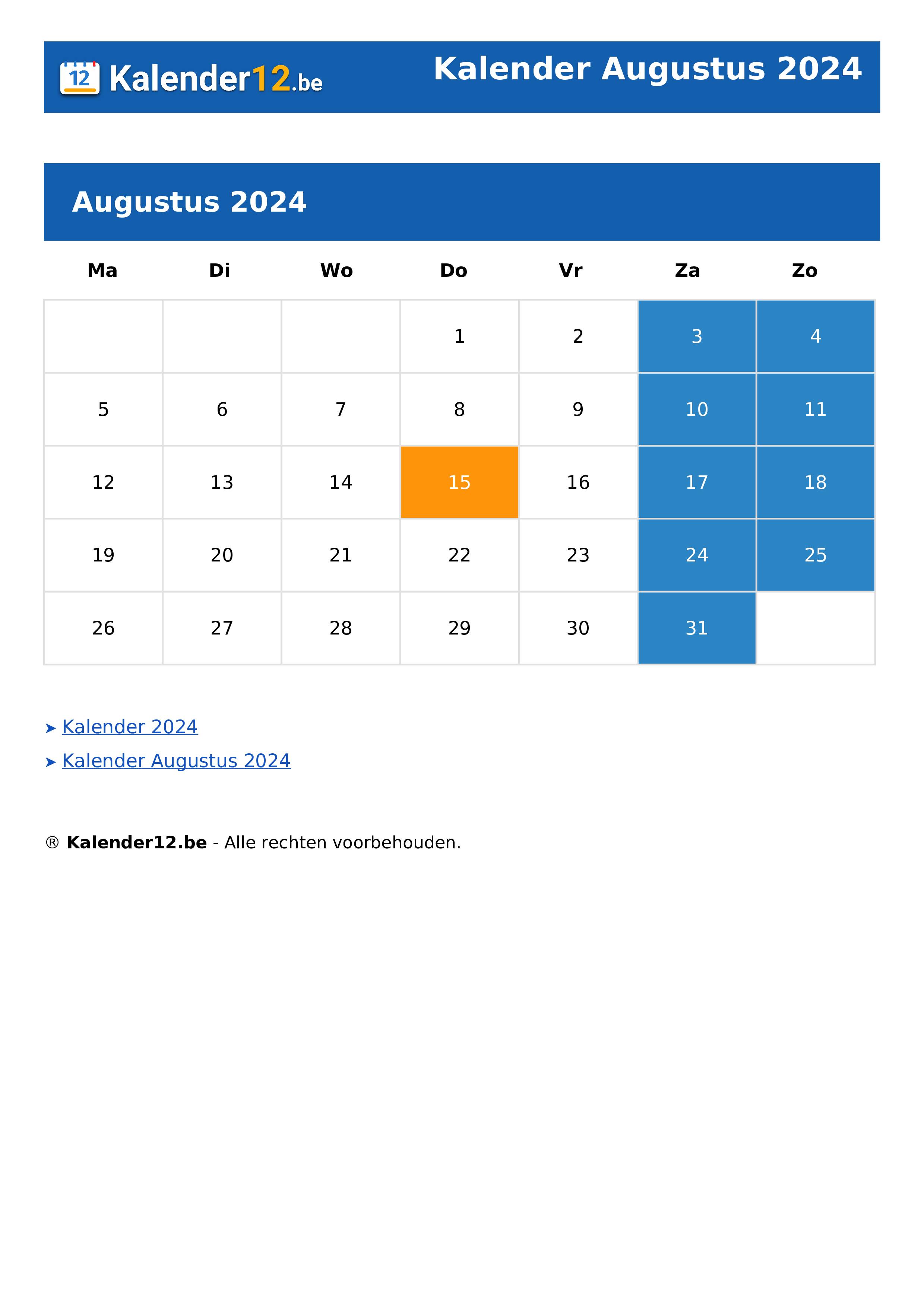 Kalender Augustus 2024